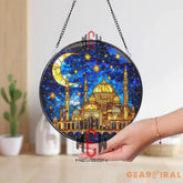 Islamic Mosque Stained Glass Suncatcher Crescent Moon Ramadan Decor Starry Night Window Hanging Eid Gift for Muslim Home